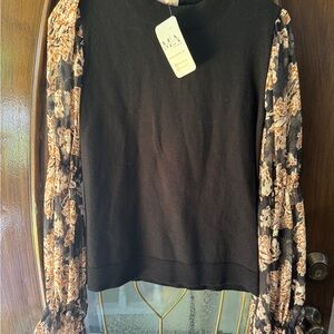 Black Ruffled Long Sleeve Blouse with Relaxed Fit